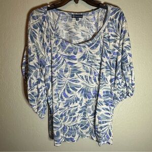 Democracy Blue Leaf Print Blouse